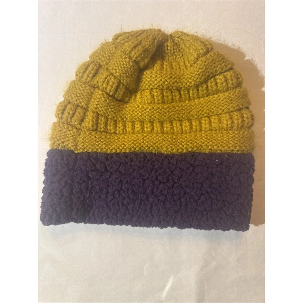 C.C‎ Girlie Girl Originals Beanie Two Tone Women's Chunky Hat Gold Yellow Purple